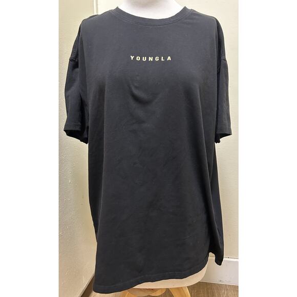 YoungLA Men's Oversized Black Cotton Short Sleeve T-Shirt Gym Casual-Size M - Picture 1 of 5